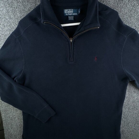 Polo Ralph Lauren 1/4 Zip Sweater Pullover Knit Men Pony Navy Blue Large USA - Picture 1 of 13